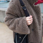 Oversized Woolen Coat with Maroon Silk Lining - Beige
