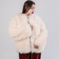 Sheepskin Coat with Burgundy Silk Lining - White