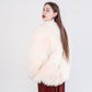 Sheepskin Coat with Burgundy Silk Lining - White