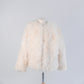 Sheepskin Coat with Burgundy Silk Lining - White