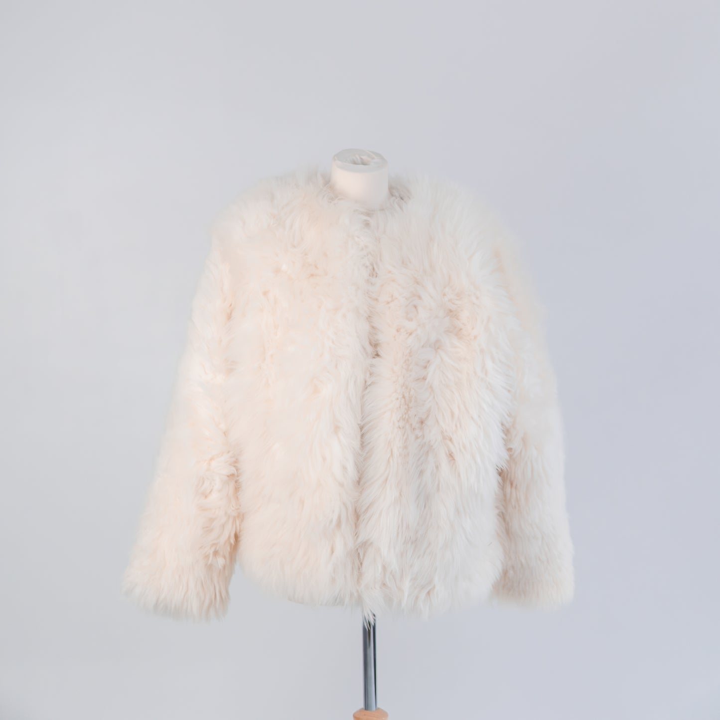 Sheepskin Coat with Burgundy Silk Lining - White