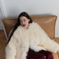 Sheepskin Coat with Burgundy Silk Lining - White