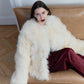 Sheepskin Coat with Burgundy Silk Lining - White