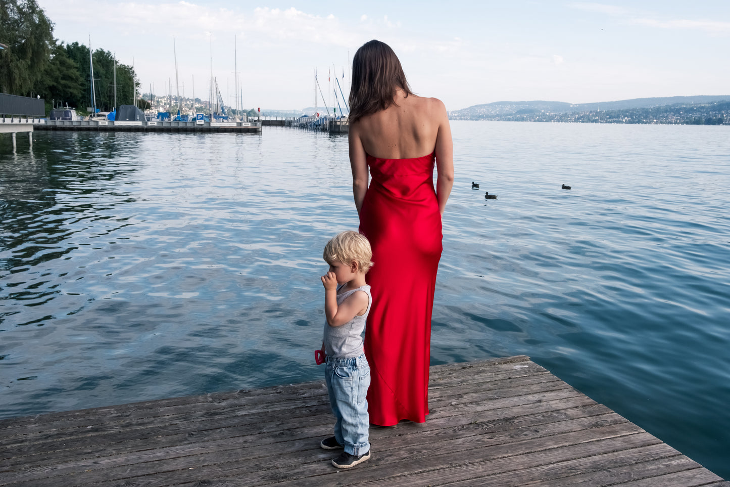 Silk Strapless Dress - Red