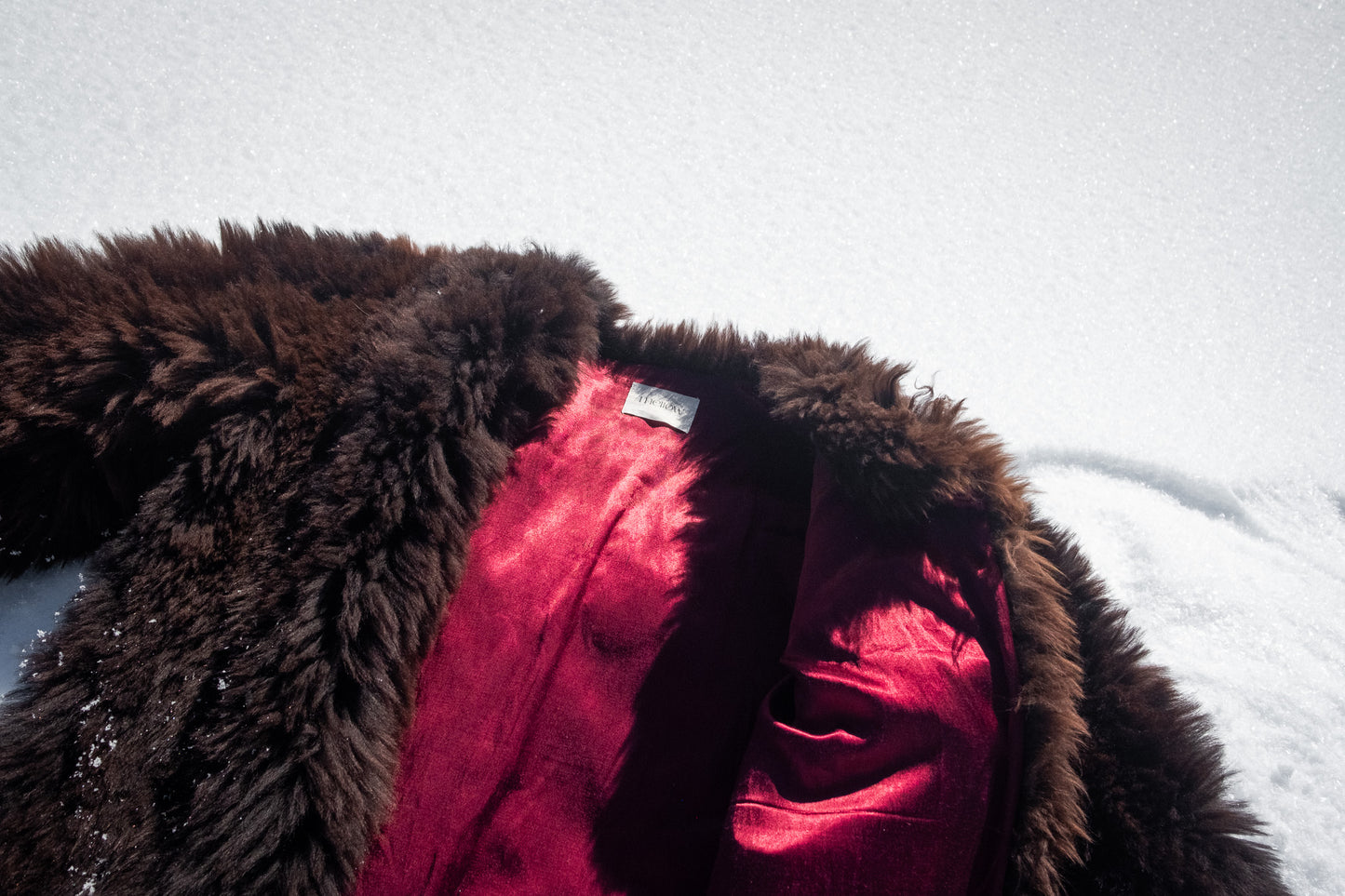 Sheepskin Fur / Coat with Burgundy Silk Lining - Brown