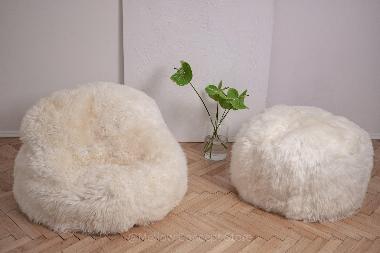 Natural Sheepskin Pouf / Ottoman - White