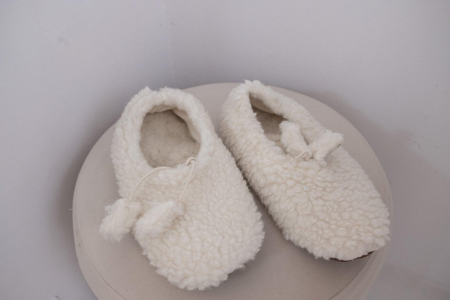 Adult Natural Wool Slippers - White
