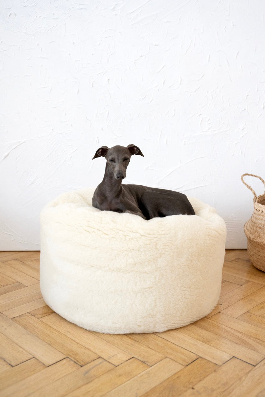 Oval Natural Wool Pet Bed - White