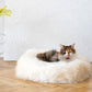 Round Natural Sheepskin Pet Bed - White