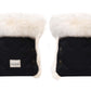 A pair of Waterproof Natural Sheepskin Stroller Hand Muffs in Black&White from MellowConceptStore.