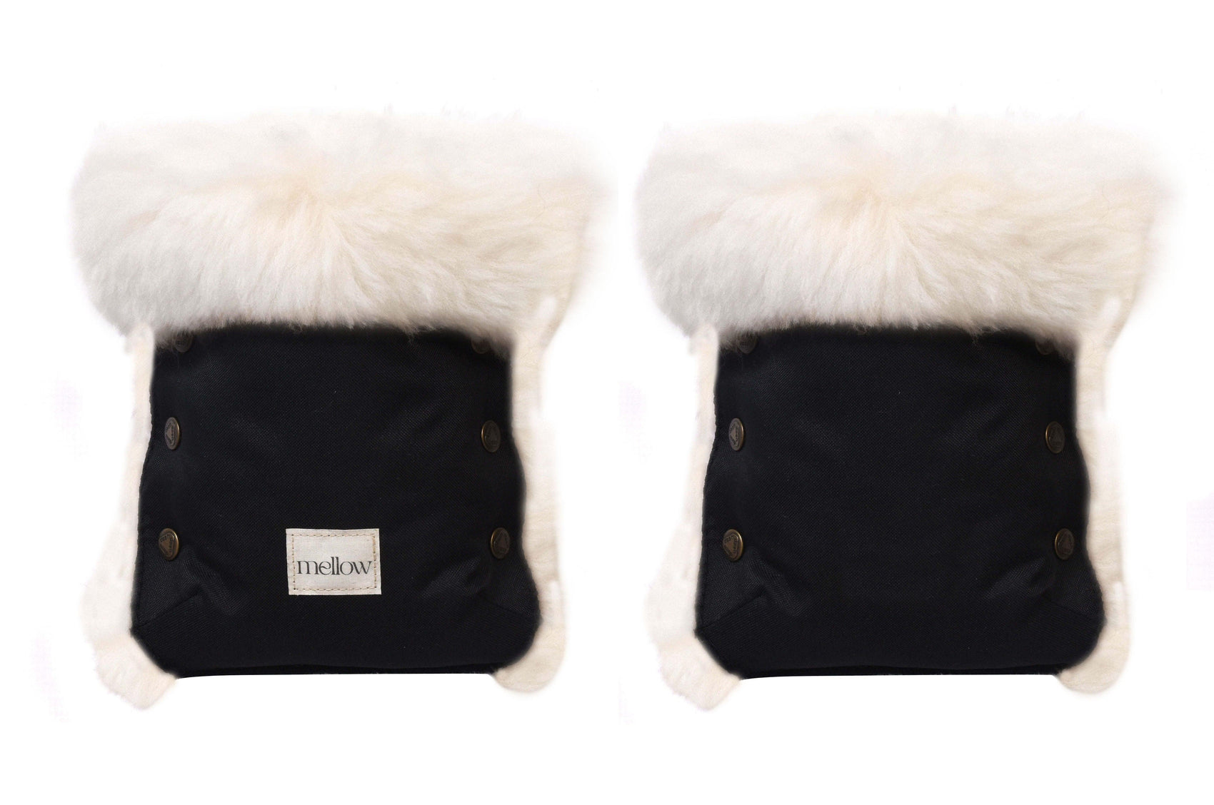 A pair of Waterproof Natural Sheepskin Stroller Hand Muffs in Black&White from MellowConceptStore.