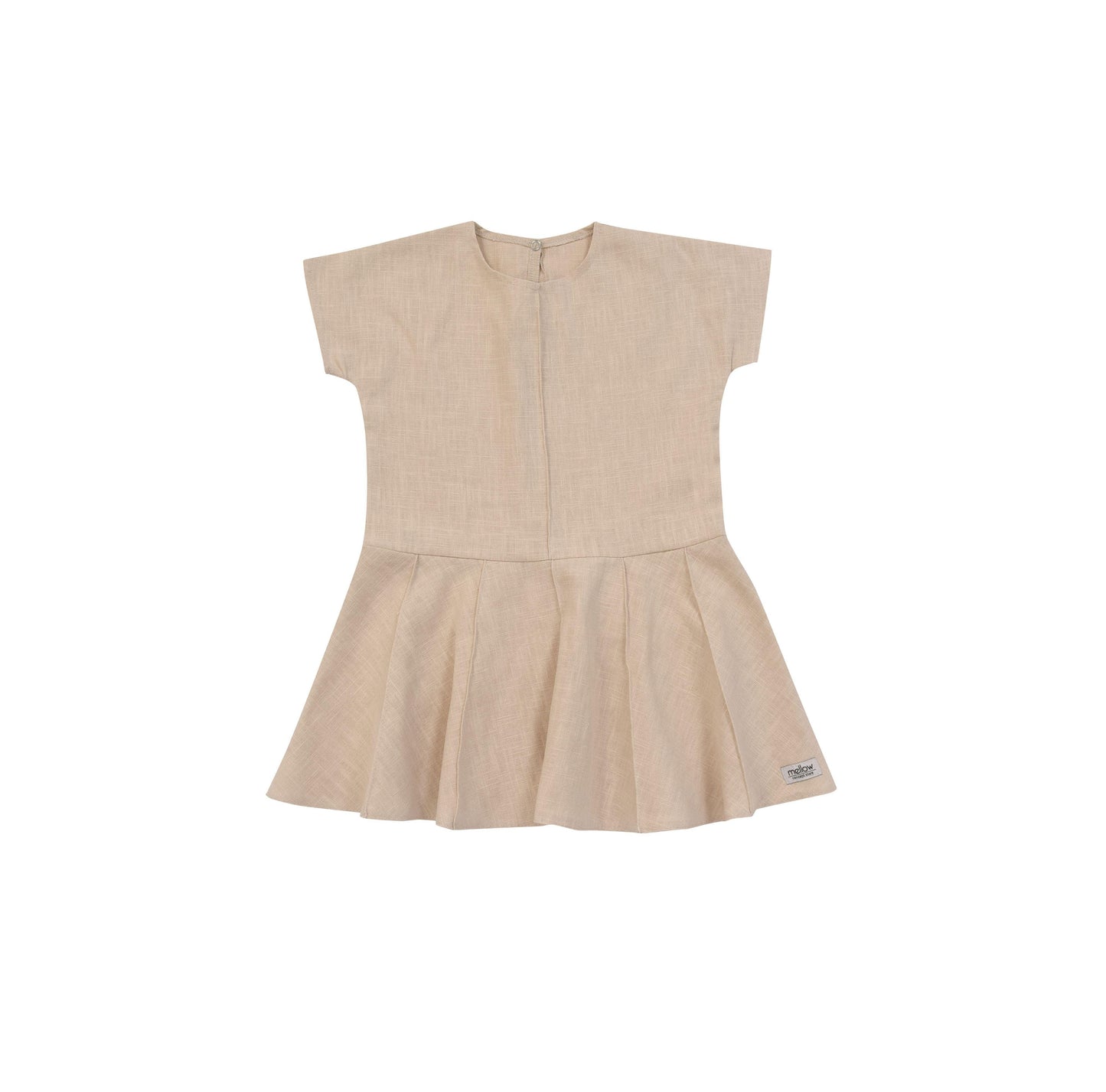 Sentence with product name and brand name inserted: A Ramie Baby/Kid Dress in Beige from Mellow Concept Store, made of ramie fabric which is gentle on delicate skin.
