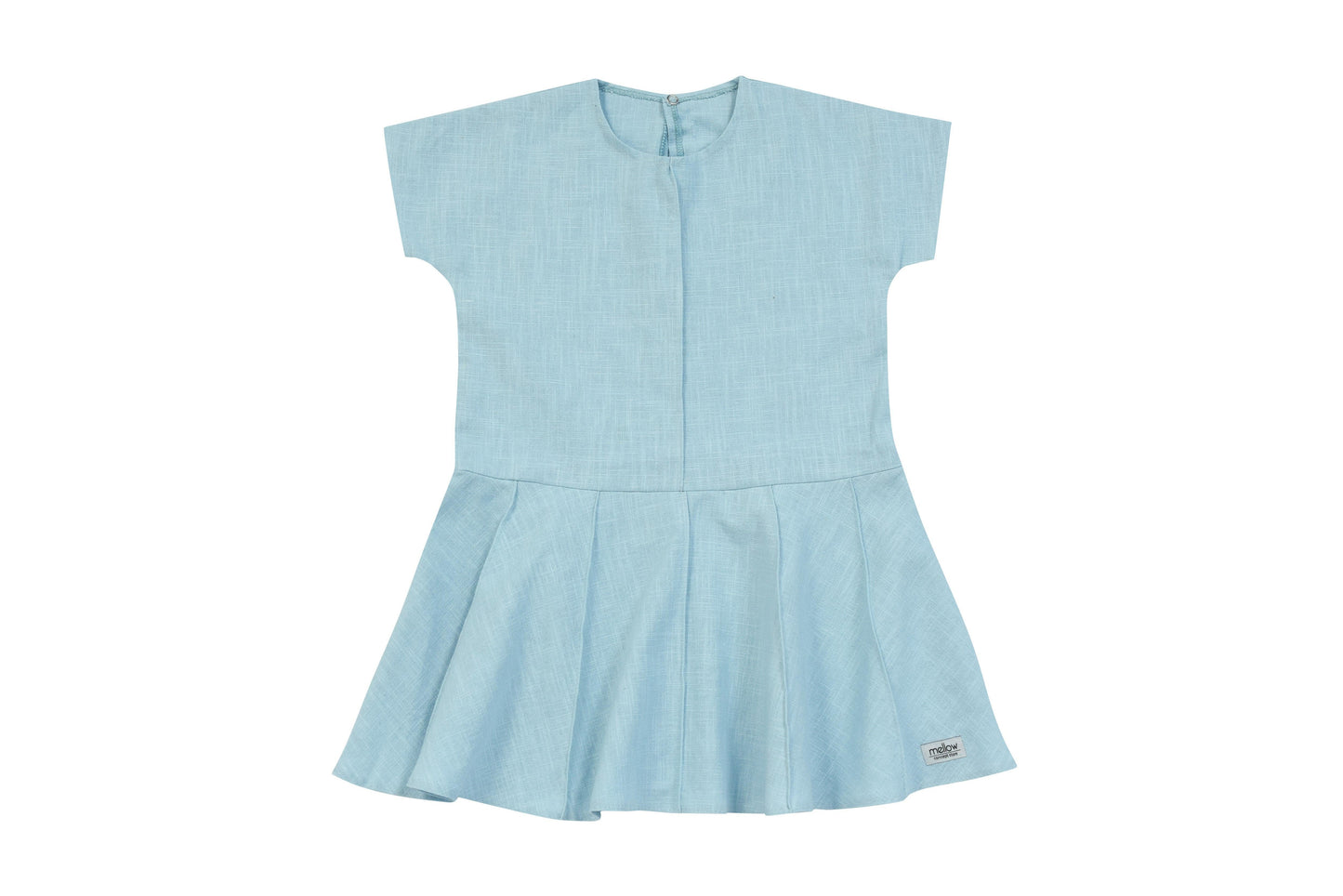 A sustainable Ramie Baby/Kid Dress - Blue with a collar and pockets by Mellow Concept Store.
