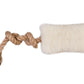 An organic Natural Sheepskin Dog Tug Toy with a rope attached to it, great for eco-friendly pet products from Mellow Pet Store.