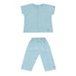 A Ramie Baby/Kid Clothing Set in blue made from hypoallergenic ramie fabric, perfect for delicate skin by Mellow Concept Store.