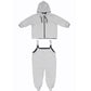 A two-piece Waterproof Baby Clothing Set - Silver comprising of a hooded jacket with a front zipper and snow pants with shoulder straps, designed specifically as children's clothing by MellowConceptStore.